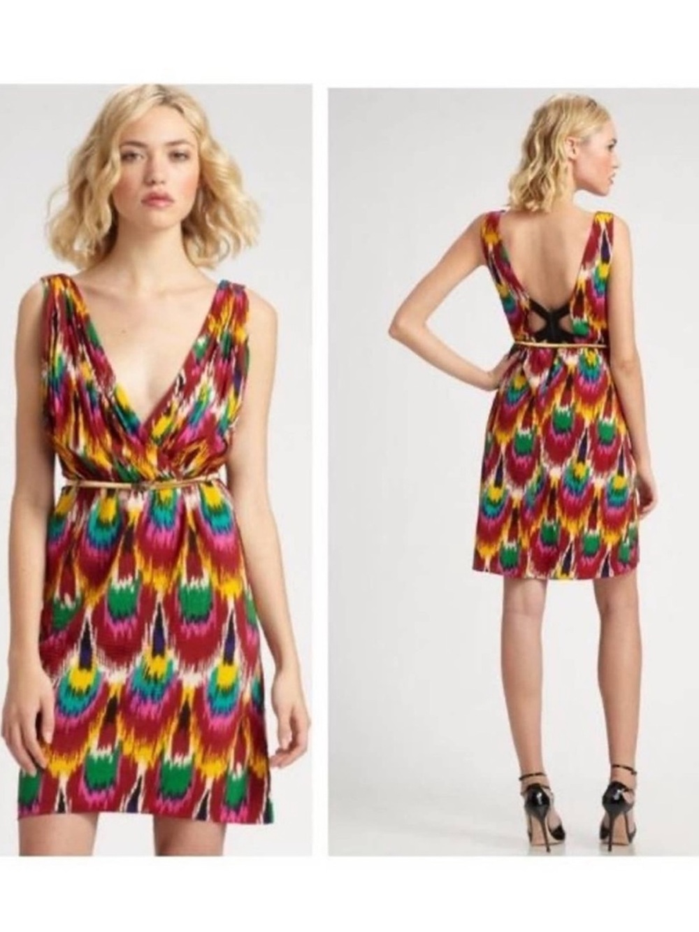 Alice + Olivia Alameda Ikat Printed Pleat Dress Size M